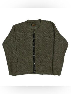 Vintage Alps USA Cotton Blend Khaki Green Button Up Cardigan Sweater Women Large